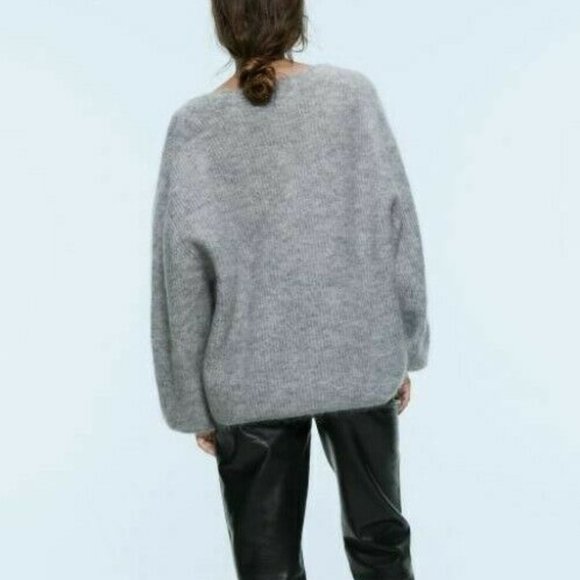 Zara Womens Oversized Sweater S Gray Mohair Wool - Picture 8 of 11